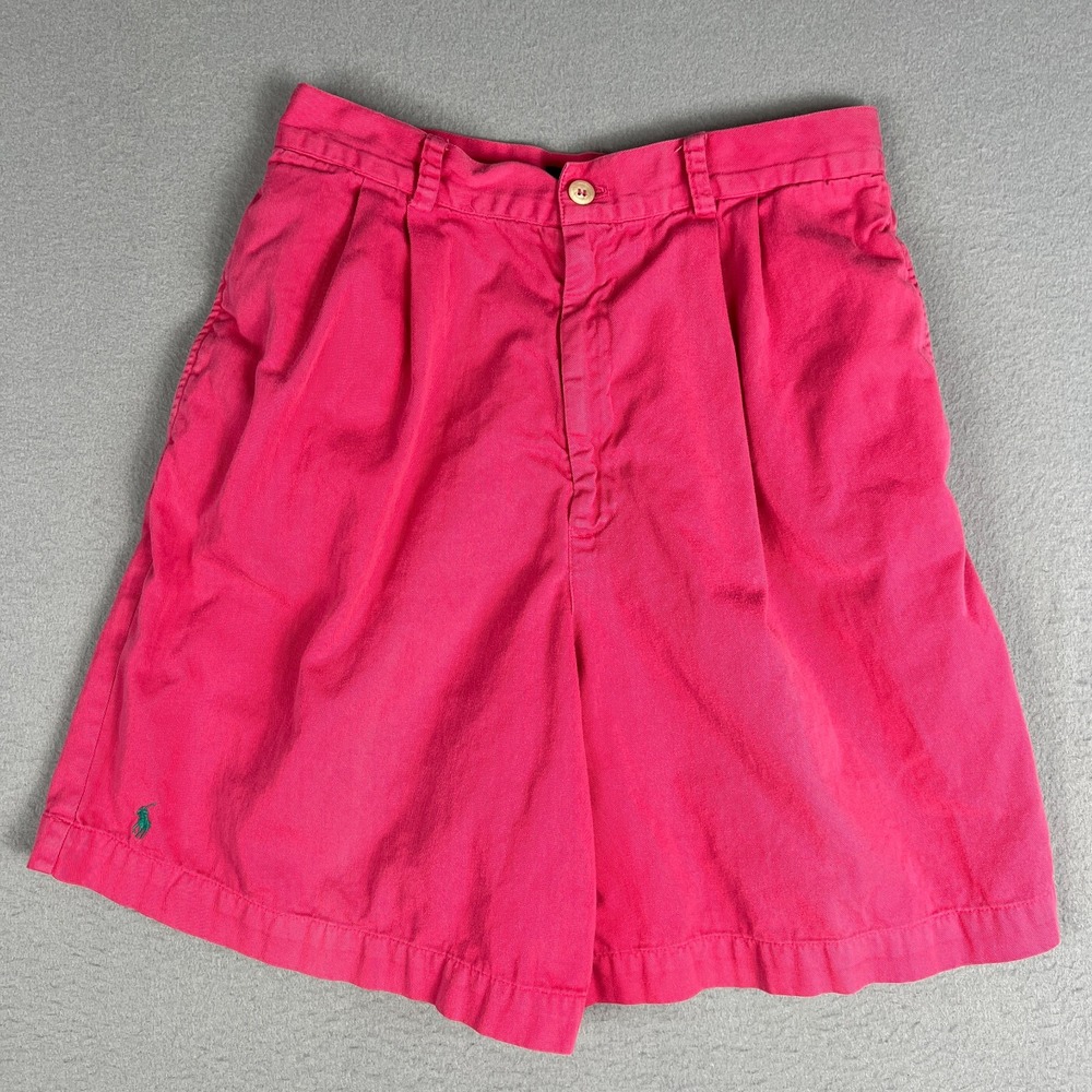 VTG Ralph Lauren Womens Pink Chino Shorts Size 8 Cotton High Rise‎ Preppy USA